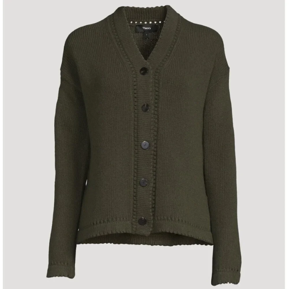 Theory Karenia Felted Wool And Cashmere Cardigan in Olive Green Size Small
